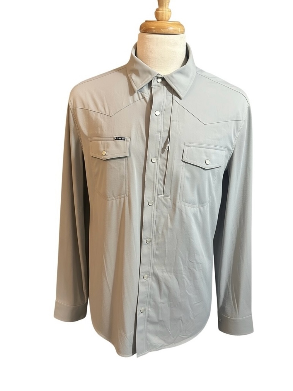 Poncho The San Saba Pearl Snap Grey Long Sleeve Shirt Men’s Western Sz L Slim